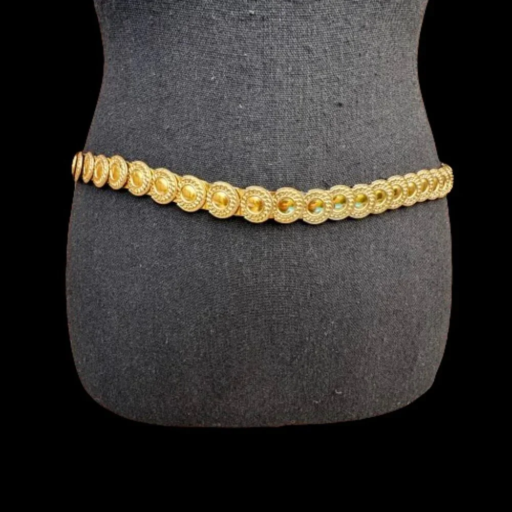 VTG Gold Metal Coin Stretch Belt 80s 70s Disco Boho Gypsy